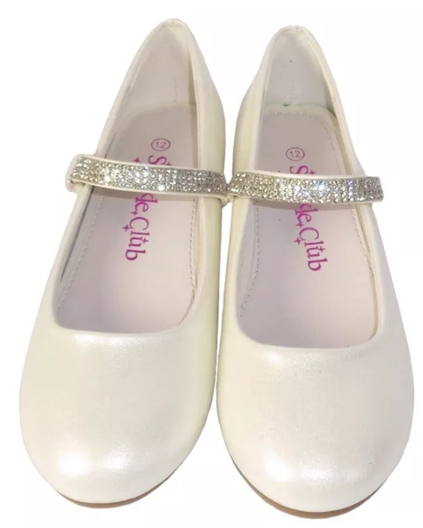 Girls Ivory Ballerina Shoes Wedding Christening Size Uk9 Flats Sparkle - view 1 of 4