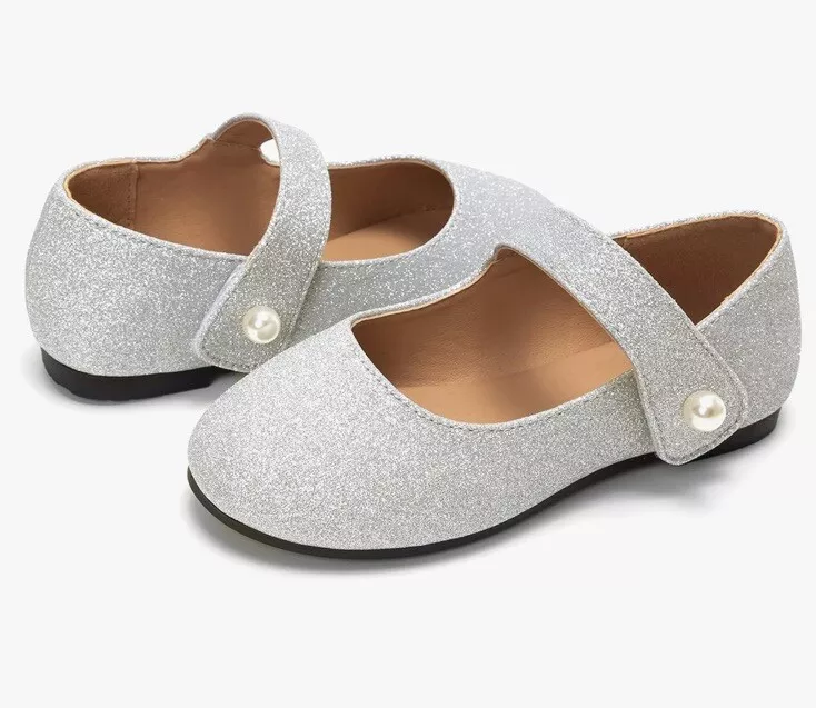 Classic Mary Jane Shoes For Girls Uk Size 6 Silver Glitter - view 1 of 5