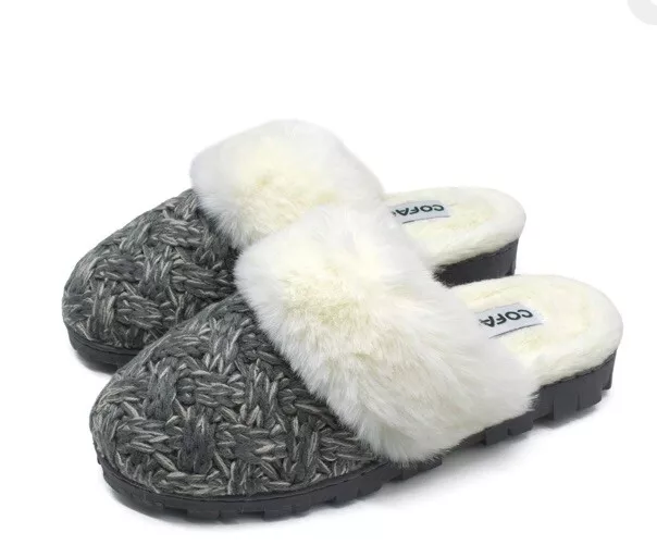 Women’s Grey Wool Fur Lined Slippers Memory Foam Rubber size 7 - view 1 of 4