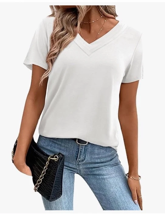 Amoretu Women’s White Loose Fit V Neck T-shirt 18-20 - view 1 of 7