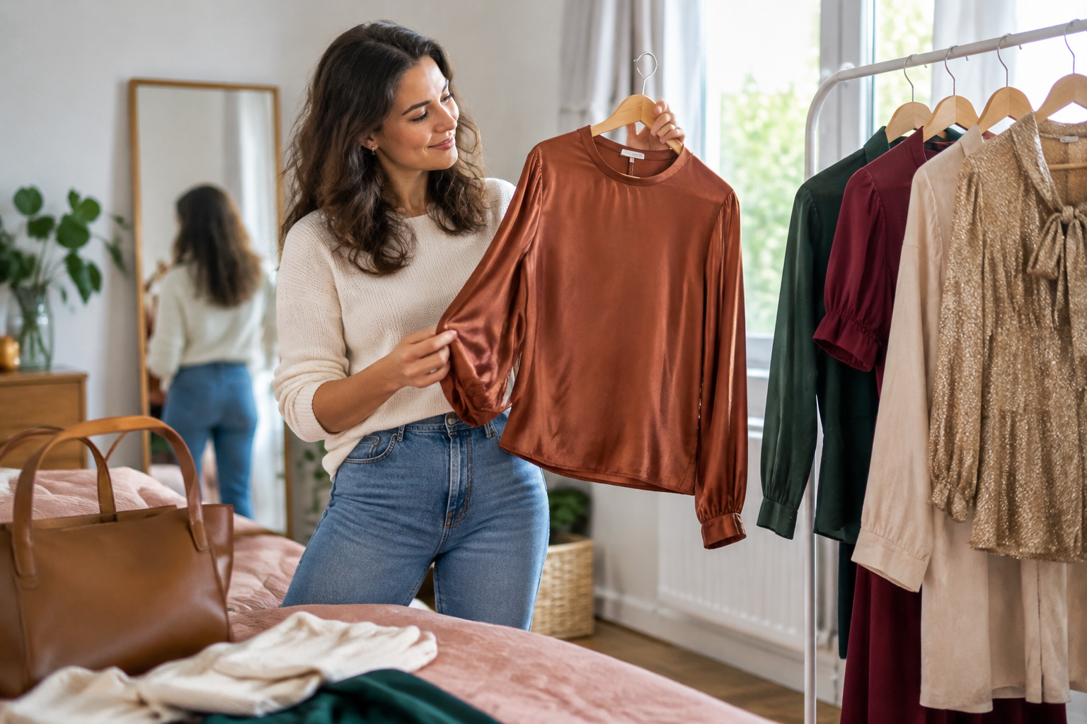 Illustrative scene: A Wardrobe Refresh: Six Finds Under £15 A wardrobe refresh needn’t mean replacing everything you own. Sometimes a different colour, an interesting neckline or a new everyday bag is enough to give your usual outfits a change. These six finds from Cheapest in the UK keep the focus on tops and one finishing touch, with every pick coming in below £15. Rather than buying the lot, think about what you would actually reach for. Are you after something understated, a little sparkle or a richer colour? Here are a few places to start. ## A touch of gold Tweed Bow Neck Blouse Gold Lurex(/product/tweed-bow-neck-blouse-gold-lurex) costs £7.99. The bow neck and gold lurex make this an option to consider when you want your top to be the focus of an outfit. At this price, it is also one of the joint-lowest-priced picks in the roundup. Think of it as the dressier direction for your refresh. ## A forest green alternative Pulz Jeans Sienna Shirt Forest Green(/product/pulz-jeans-sienna-shirt-forest-green) costs £14.99. If you tend to choose the same colours each time, forest green offers a different starting point. This is the highest-priced item here, but still sits below our £15 limit. Consider whether the shade works with the colours already in your wardrobe before adding it to your basket. ## A linen-mix option FYNCH HATTON TUNIC LINEN MIX LONG SLEEVE BLOUSE(/product/fynch-hatton-tunic-linen-mix-long-sleeve-blouse) costs £9.99. For anyone specifically looking for a long-sleeved top, this linen-mix tunic blouse is worth a look. It brings another style into the selection without taking the price into double figures. Check the product page for sizing information before deciding. ## A copper colour change Women’s Copper Blouse(/product/women-s-copper-blouse) costs £8.99. Copper is another route to a colour-led refresh. If that is a shade you enjoy wearing, this could be your starting point rather than choosing a top purely because it is inexpensive. The best budget buy is something you will want to wear again. ## Puff sleeves for £7.99 Maroon Cabernet Red Blouse Puff Sleeves Sorbet Bolivia Blouse(/product/maroon-cabernet-red-blouse-puff-sleeves-sorbet-bolivia-blouse) costs £7.99, down from £28.99. With puff sleeves and a maroon cabernet red colour, this offers a different look from the other tops. The listed price reduction is £21, making it worth considering if both the style and sizing suit you. ## Finish with a brown tote Minimalist Clean-Cut Pebbled Faux Leather Tote Women's Shoulder Handbag, Brown(/product/minimalist-clean-cut-pebbled-faux-leather-tote-womens-shoulder-handbag-brown) costs £9.99, previously £12.99. Prefer to leave your tops alone? A brown faux leather tote gives this wardrobe refresh an alternative starting point. Choose it for the look rather than adding more clothing you do not need. Enjoy free UK delivery on orders over £20.