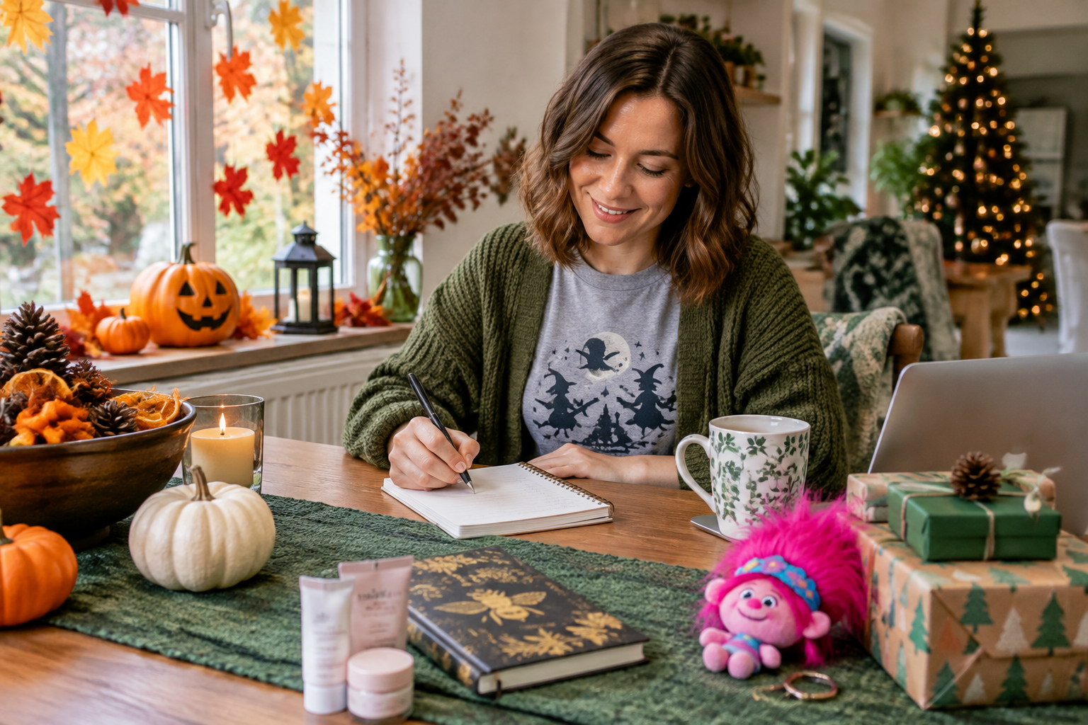 Illustrative scene: Halloween to Christmas: Six Seasonal Picks Under £10 Halloween fun and Christmas planning can happily share a shopping list. Whether you’re getting into the October spirit or putting a few presents aside, starting small can help you keep track of your spending. These six picks from Cheapest in the UK are all under £10 each, with ideas for seasonal decorating, relaxed Halloween dressing and early Christmas gifts. Choose what suits your plans rather than buying everything at once. ## Keep Halloween dressing simple The Witch T-shirt Grey Sanderson Sisters Women’s Hocus Pocus(/product/witch-t-shirt-grey-sanderson-sisters-women-s-hocus-pocus) costs £5.99 and is a fitting choice for anyone whose Halloween plans include a favourite witchy film. It’s an option to consider if you want to acknowledge the occasion without planning an elaborate outfit. Before ordering clothing as a present, check the listing for sizing information. A little checking now is better than guessing, especially when you’re shopping ahead. ## Give your home an autumn moment For a seasonal decorating idea, consider the Autumn Winter Window Clings, Maple Leaves Stickers, 6 Sheets(/product/autumn-winter-window-clings-maple-leaves-stickers-6-sheets) at £4.99. The maple-leaf theme offers an autumnal alternative to a fully spooky Halloween look, particularly if you prefer your October decorations to focus on the season rather than scares. Looking ahead to festive meals? The Green Woven Table Runner for Indoor and Outdoor Use(/product/green-table-runner-woven-indoor-and-outdoor) is £3.99, reduced from £4.99. Green is an easy colour to work into Christmas table plans, so this could be a useful early purchase if you’re hosting later in the year. ## Put thoughtful little gifts aside The Christophe Robin Luscious Curl Duo Gift Set(/product/christophe-robin-luscious-curl-duo-gift-set) is £4.99. It’s worth considering for someone who already enjoys the range, rather than guessing at a new haircare routine for them. Check the product listing to make sure it matches what you have in mind. For someone who enjoys writing, the Jade Mosinski: Bee (Foiled Blank Journal) by Flame Tree Studio (HB 2024)(/product/jade-mosinski-bee-foiled-blank-journal-by-flame-tree-studio-hb-2024) costs £8.99. It could be a thoughtful Christmas choice for a friend who likes keeping notes or recording ideas. The Mattel Trolls Band Together Pom Pom Keychain, Children’s Gift(/product/mattel-trolls-band-together-pom-pom-keychain-childrens-gift) is £4.99, down from £9.99. Consider it for a young Trolls fan, checking the listing for any age guidance before buying. ## Shop ahead without overdoing it Keep a short list of recipients, set a budget for each and note down anything you’ve already bought. That way, early shopping stays useful rather than turning into forgotten purchases by December. Enjoy free UK delivery on orders over £20.
