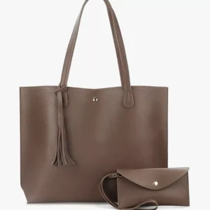 MINIMALIST CLEAN CUT PEBBLED FAUX LEATHER TOTE WOMENS SHOULDER HANDBAG BROWN