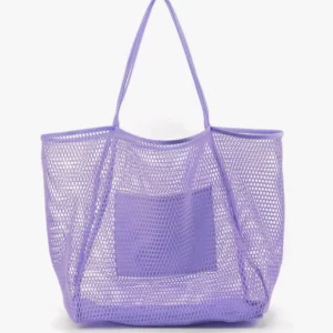 HOXIS Mesh lilac beach tote women's shoulder handbag Beach Shopping School Bag