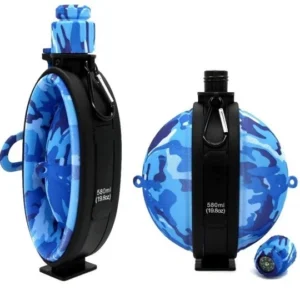 580ml/19.8oz Collapsible Water Bottle Silicone Camping Army  Compass