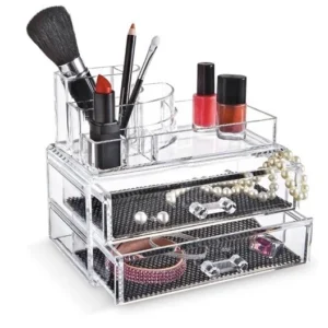 Acrylic Makeup Organiser With 2 Drawers Vanity Clear New